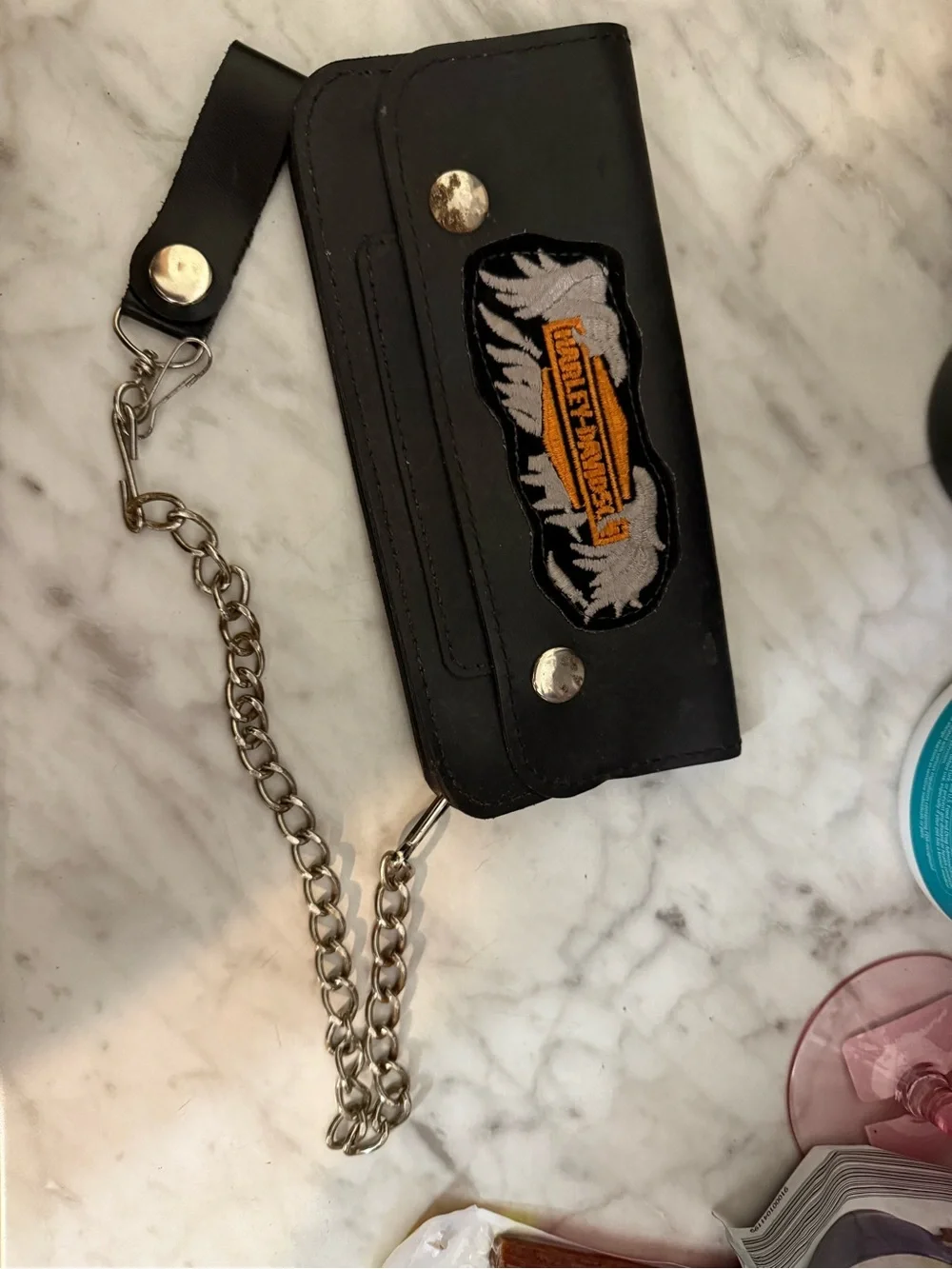 Vintage Harley -Davidson Leather Black Wallet with Chain